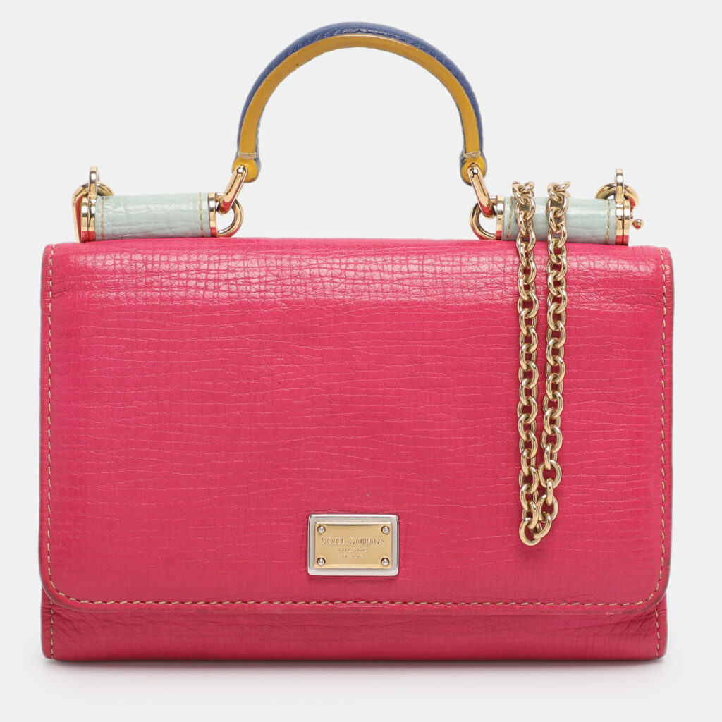 Dolce & Gabbana Pink Leather Miss Sicily Von Wallet on Chain Dolce & Gabbana Pink Leather Miss Sicily Von Wallet on Chain