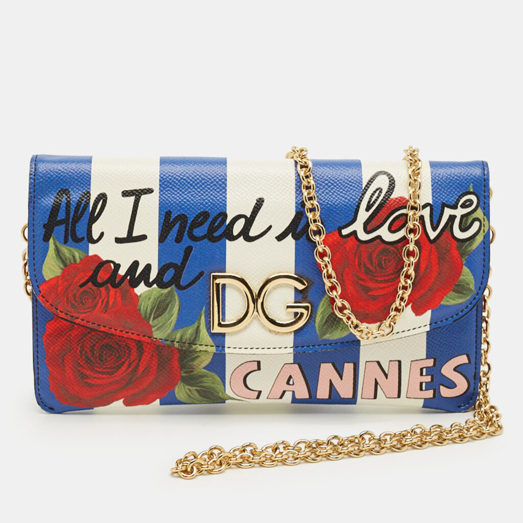 Dolce & Gabbana Multicolor Printed Leather Chain Clutch