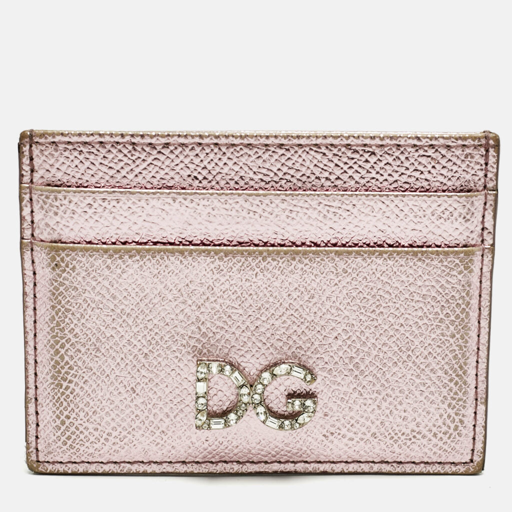 luxury-women-dolcegabbana-used-handbags-p1216913-004.jpg Dolce & Gabbana Metallic Pink Leather DG Crystals Card Holder