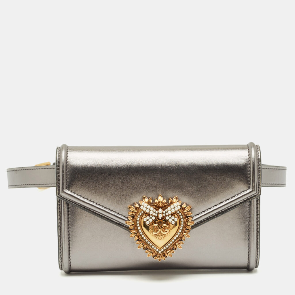 luxury-women-dolcegabbana-used-handbags-p1218180-006-1.jpg Dolce & Gabbana Metallic Grey Leather Devotion Belt Bag