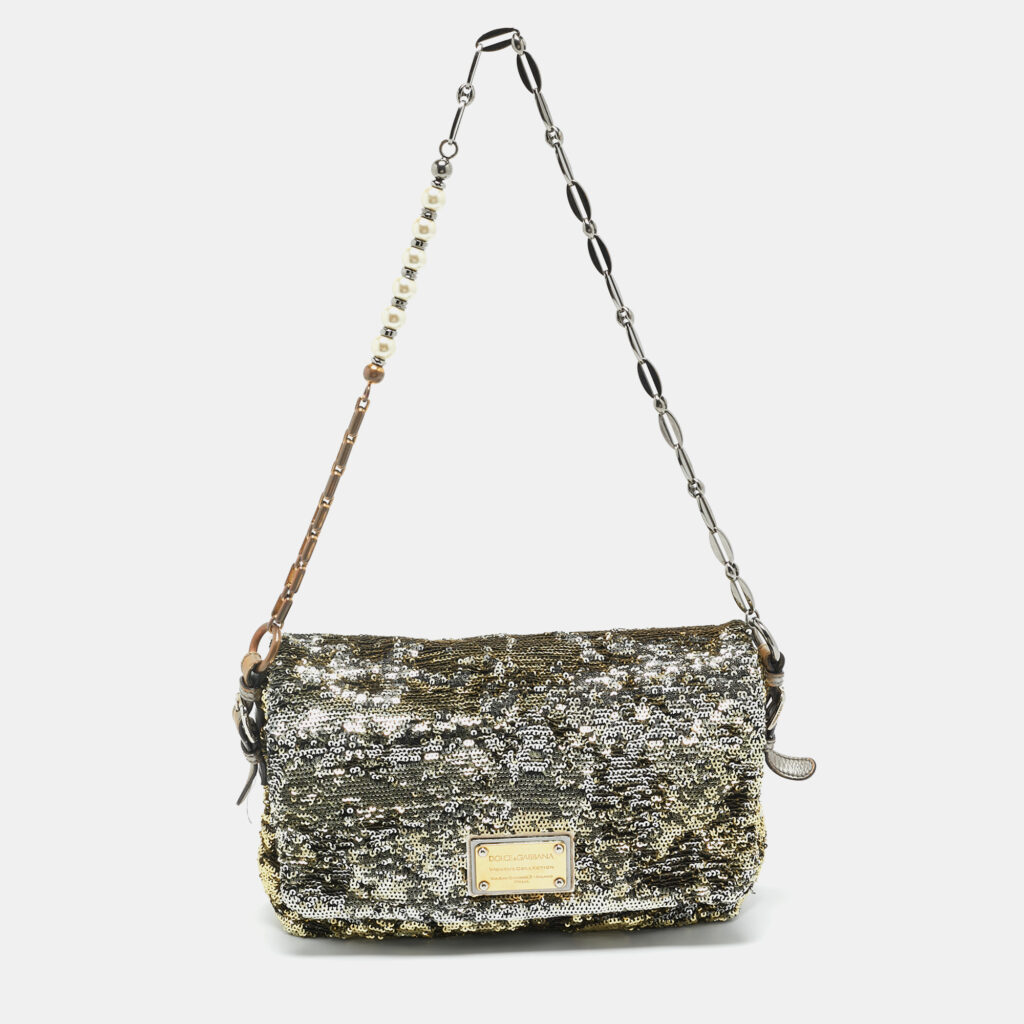 Dolce & Gabbana Gold/Silver Sequin and Leather Miss Charles Shoulder Bag Dolce & Gabbana Gold/Silver Sequin and Leather Miss Charles Shoulder Bag