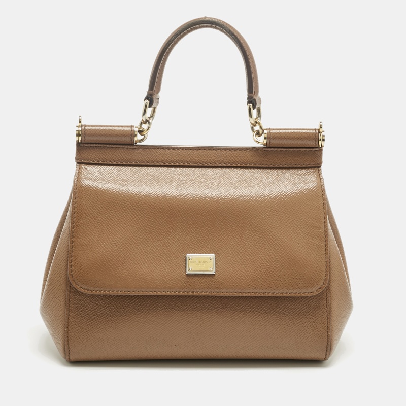 luxury-women-dolcegabbana-used-handbags-p1224740-1759647093-016.jpg Dolce & Gabbana Brown Leather Small Miss Sicily Top Handle Bag