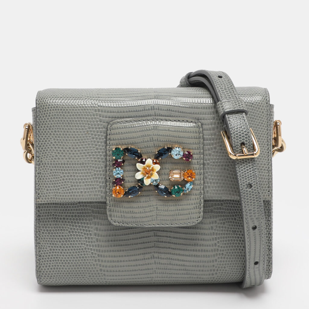 Dolce & Gabbana Grey Lizard Embossed Leather DG Millennials Shoulder Bag Dolce & Gabbana Grey Lizard Embossed Leather DG Millennials Shoulder Bag