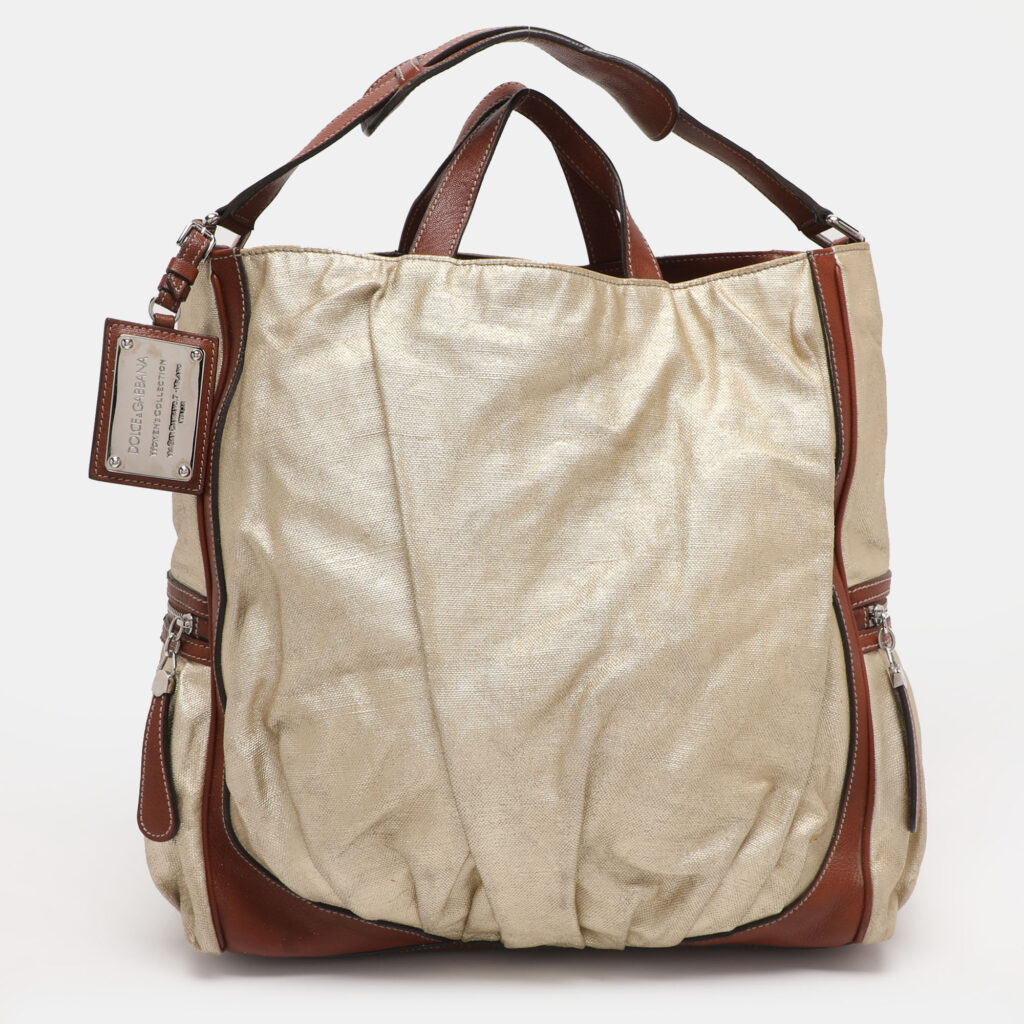 Dolce & Gabbana Gold/Brown Coated Canvas and Leather Miss Exotic Tote