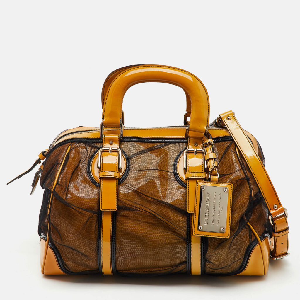 Dolce & Gabbana Yellow/Black Mesh and Patent Leather Miss Romantique Satchel