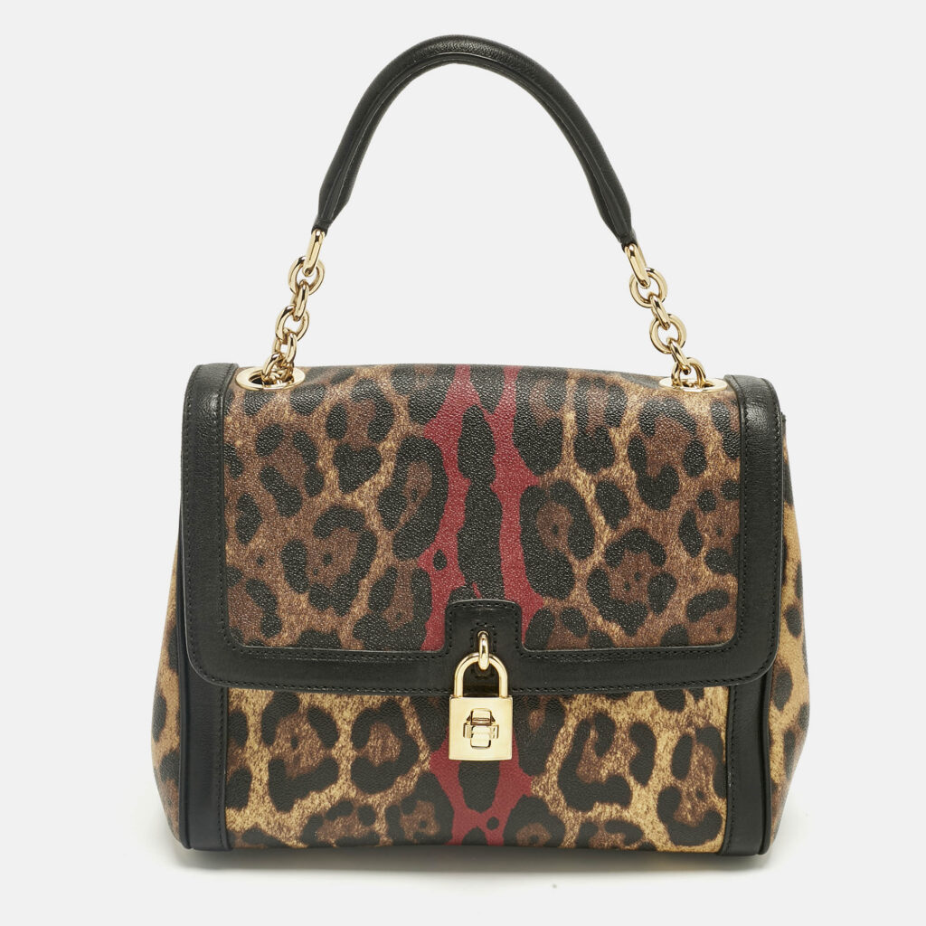 Dolce & Gabbana Black Leopard Print Coated Canvas and Leather Large Miss Bonita Bag Dolce & Gabbana Black Leopard Print Coated Canvas and Leather Large Miss Bonita Bag