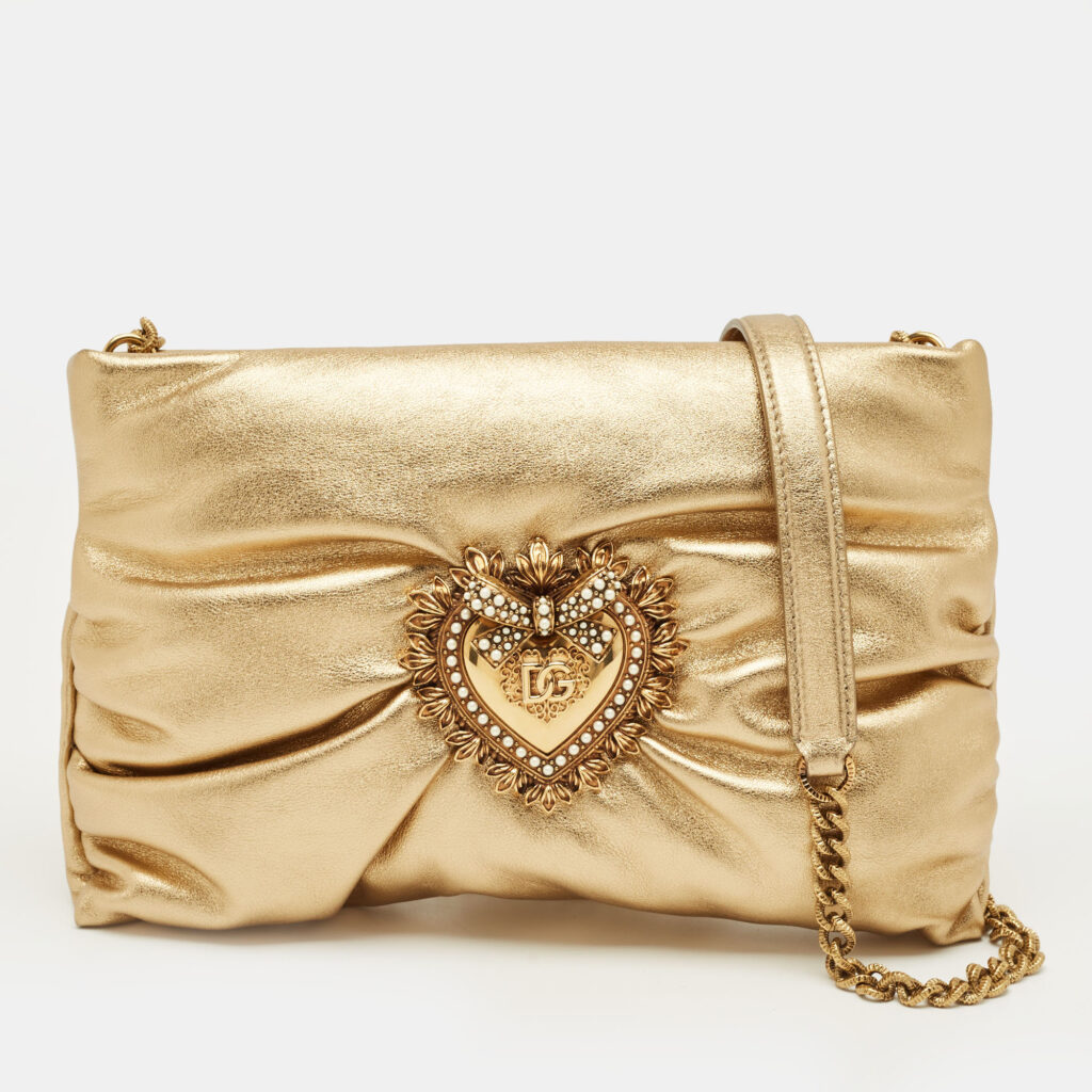 Dolce & Gabbana Gold Leather Soft Devotion Shoulder Bag