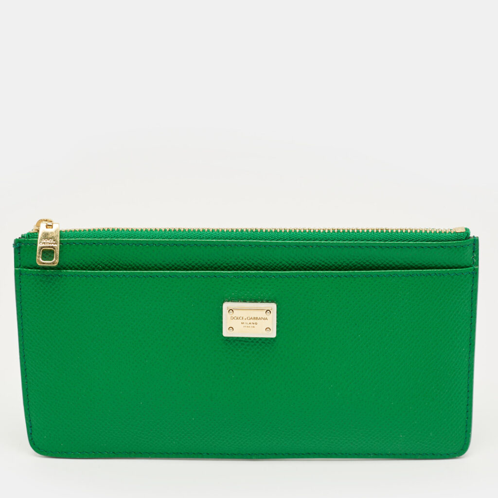 Dolce & Gabbana Green Leather Logo Zip Long Wallet