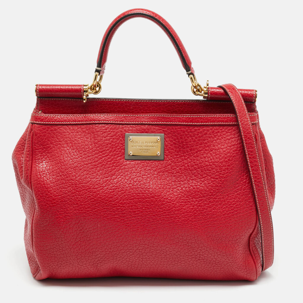 Dolce & Gabbana Red Leather Large Soft Miss Sicily Top Handle Bag Dolce & Gabbana Red Leather Large Soft Miss Sicily Top Handle Bag