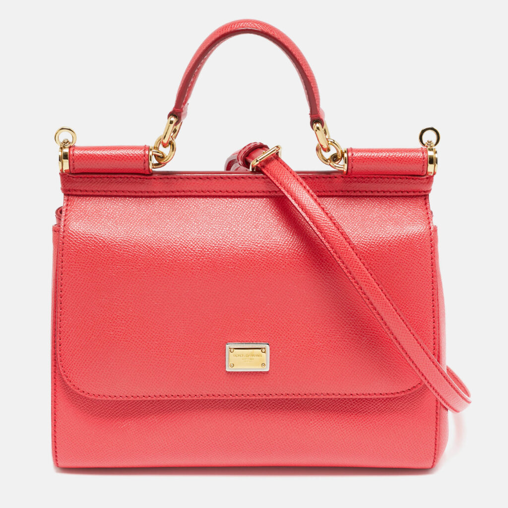 Dolce & Gabbana Coral Pink Leather Medium Miss Sicily Top Handle Bag Dolce & Gabbana Coral Pink Leather Medium Miss Sicily Top Handle Bag
