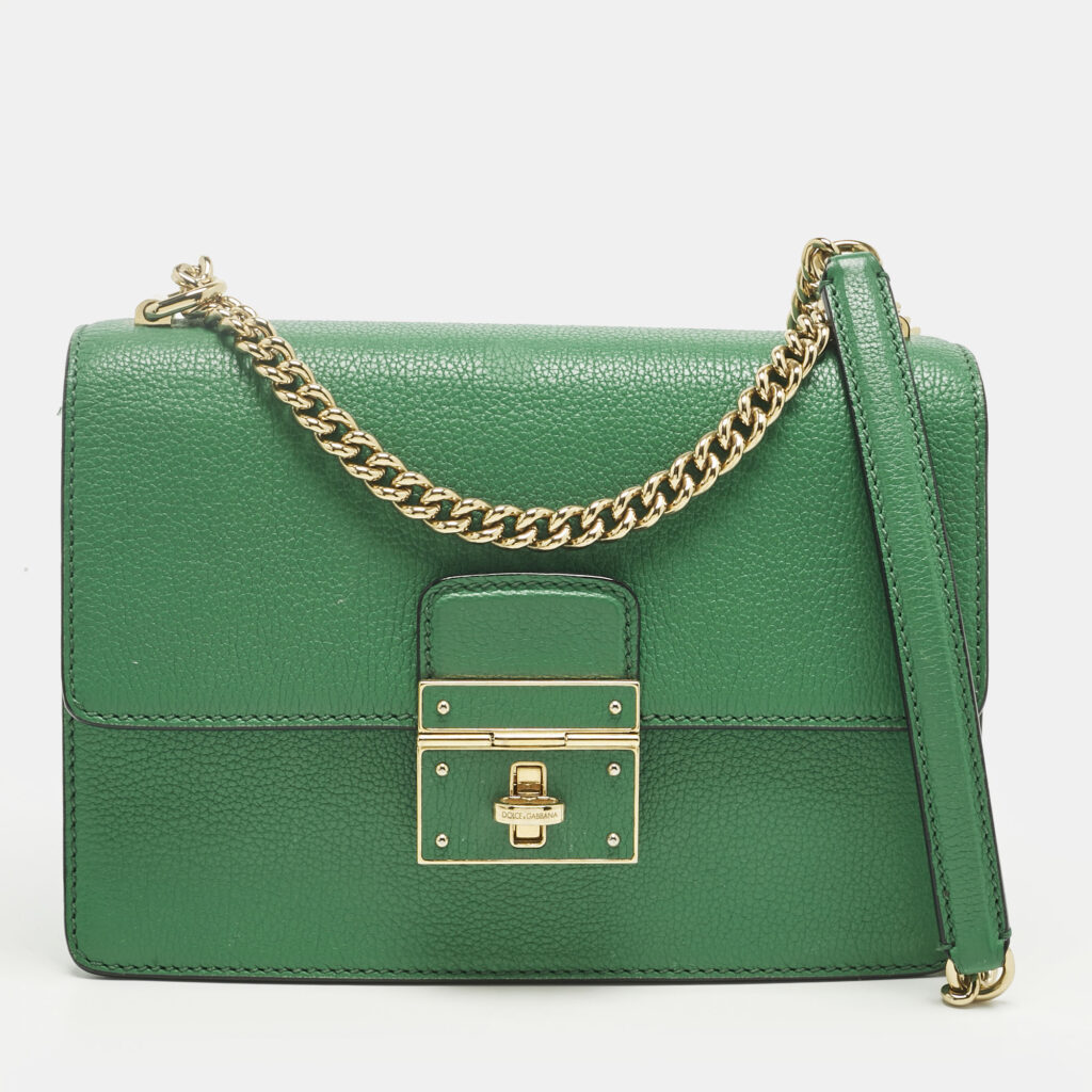 Dolce & Gabbana Green Leather Small Rosalia Shoulder Bag