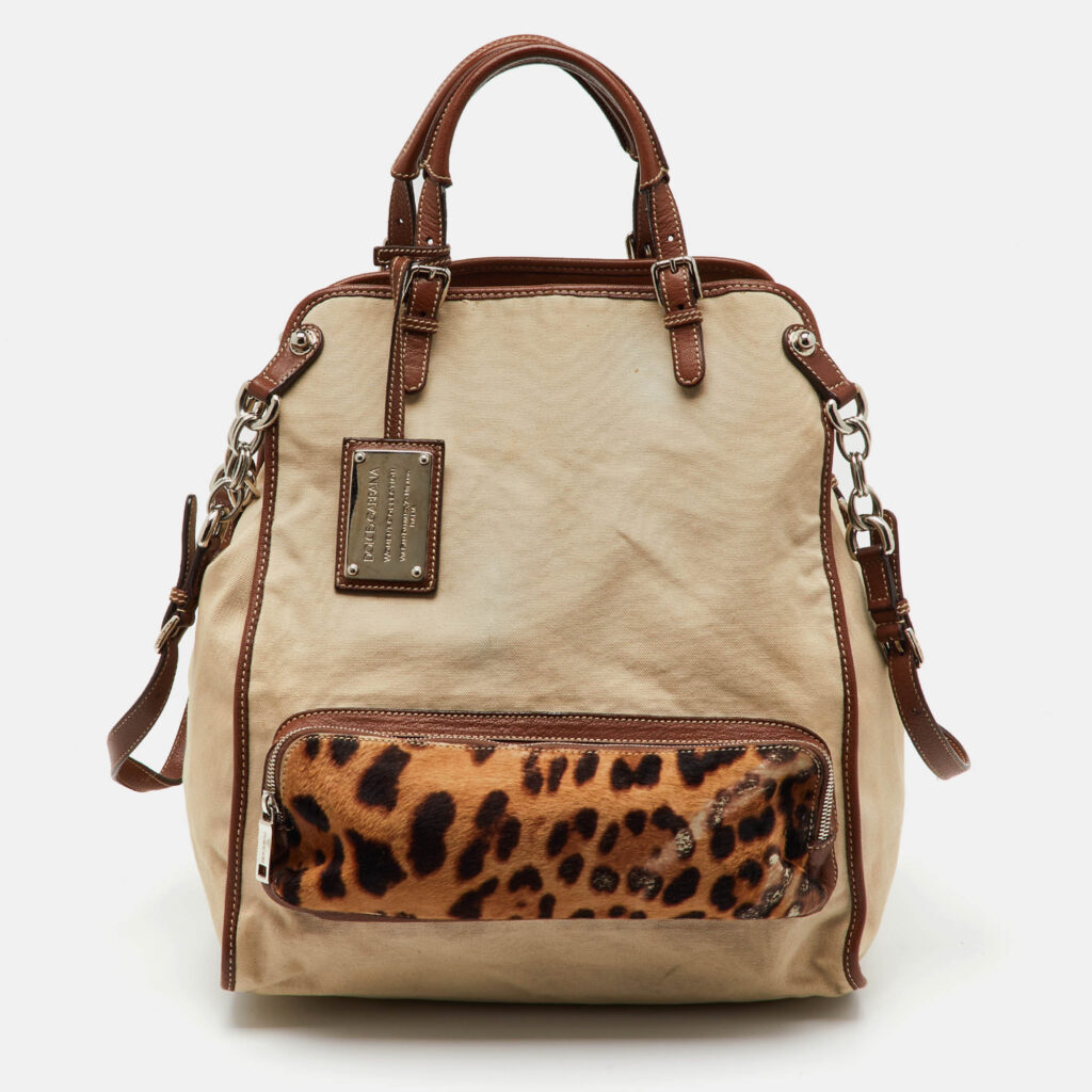 Dolce & Gabbana Beige/Brown Canvas and Leather Miss Pocket Tote Dolce & Gabbana Beige/Brown Canvas and Leather Miss Pocket Tote