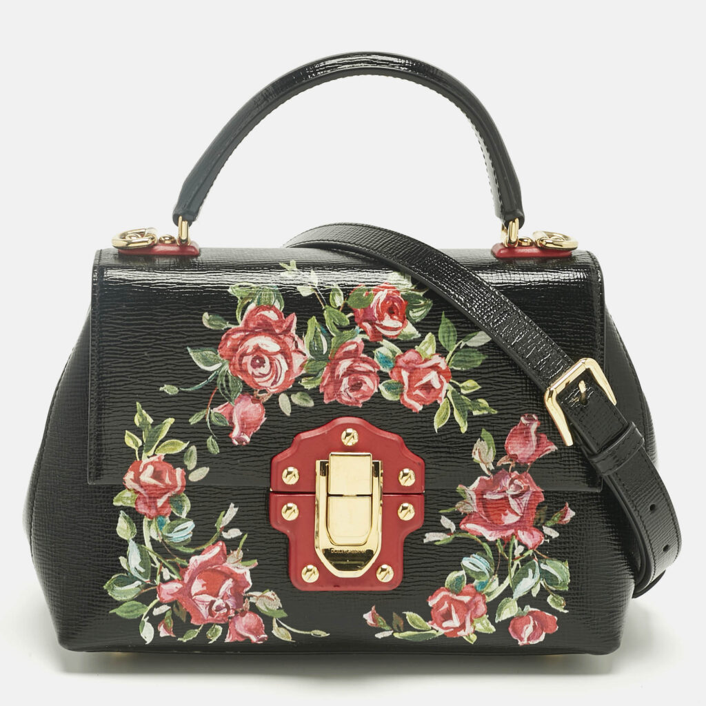 Dolce & Gabbana Black Leather Floral Lucia Top Handle Bag Dolce & Gabbana Black Leather Floral Lucia Top Handle Bag