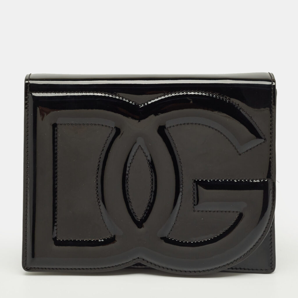 Dolce & Gabbana Black Patent Leather DG Logo Crossbody Bag