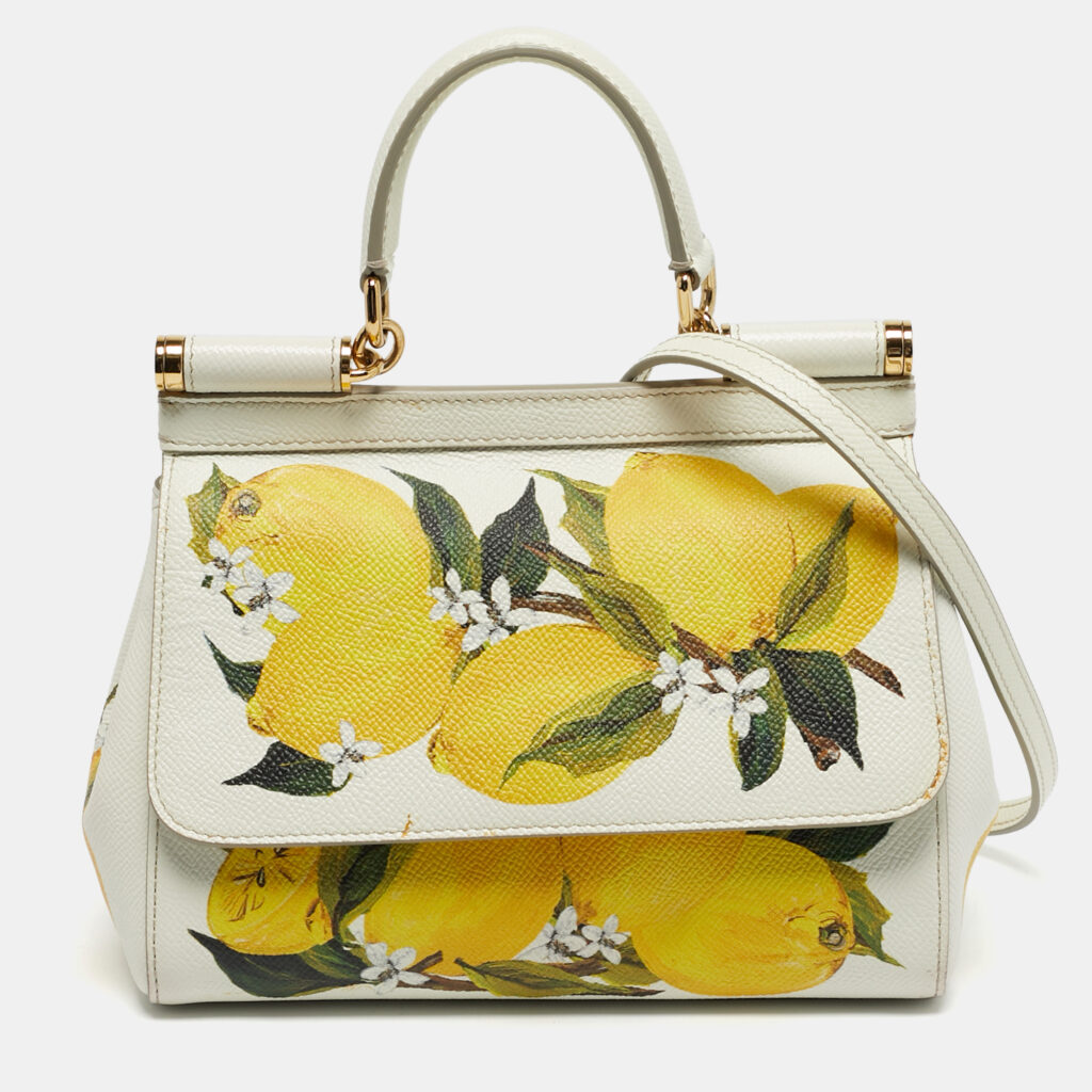 Dolce & Gabbana White Lime Print Leather Small Miss Sicily Top Handle Bag Dolce & Gabbana White Lime Print Leather Small Miss Sicily Top Handle Bag