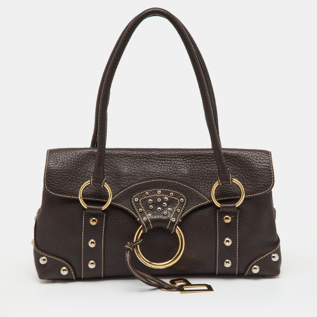 Dolce & Gabbana Dark Brown Leather Studded DG Flap Satchel Dolce & Gabbana Dark Brown Leather Studded DG Flap Satchel