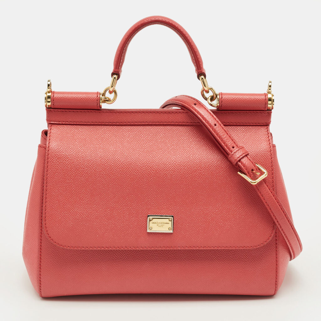 Dolce & Gabbana Red Leather Medium Miss Sicily Top Handle Bag
