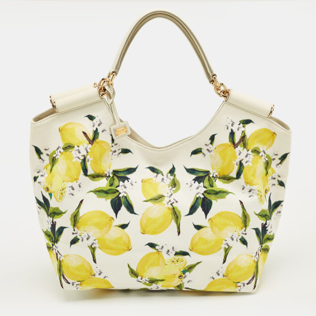 Dolce & Gabbana Yellow/White Lemon Print Canvas and Leather Tote Dolce & Gabbana Yellow/White Lemon Print Canvas and Leather Tote