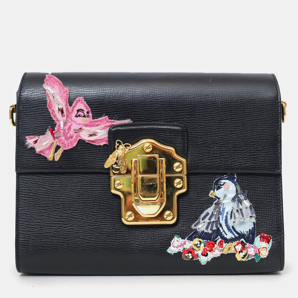 Dolce & Gabbana Black Embossed Leather Bird Embellished Shoulder Bag Dolce & Gabbana Black Embossed Leather Bird Embellished Shoulder Bag