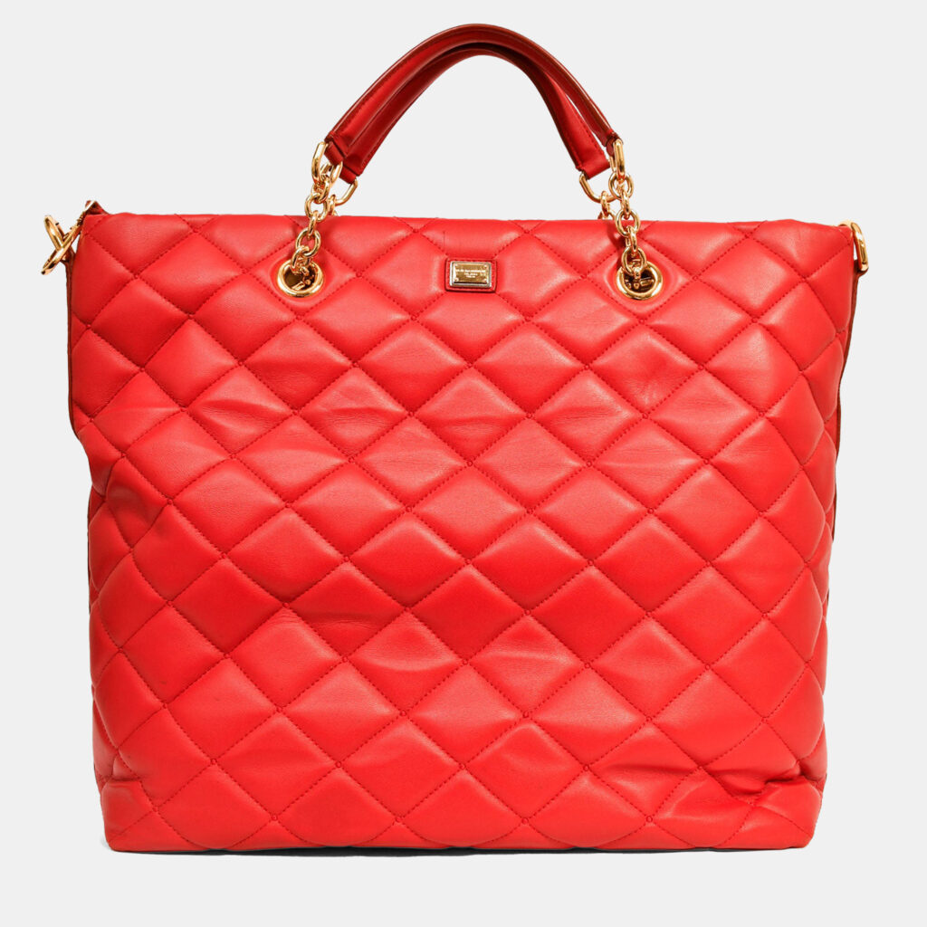 Dolce & Gabbana Red Leather Quilted Chain Handle Large 'Shopper' Tote Bag Dolce & Gabbana Red Leather Quilted Chain Handle Large 'Shopper' Tote Bag