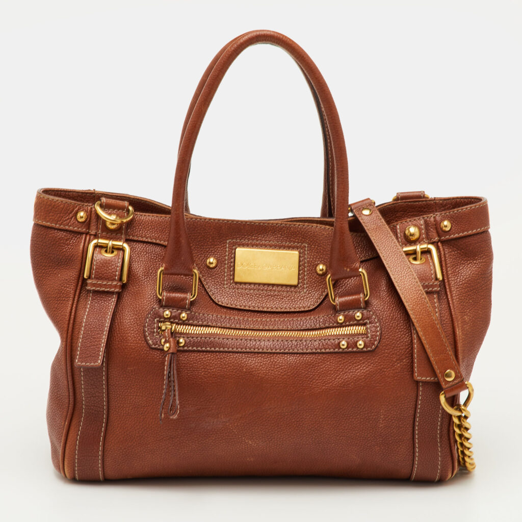 luxury-women-dolcegabbana-used-handbags-p1251152-014.jpg Dolce & Gabbana Brown Leather Satchel