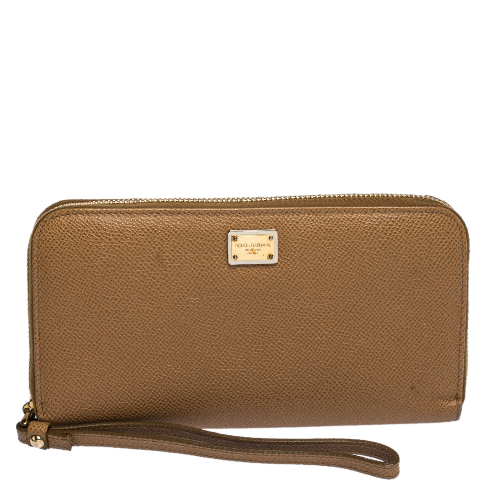 Dolce & Gabbana Tan Leather Strappy Zip Around Wallet Dolce & Gabbana Tan Leather Strappy Zip Around Wallet