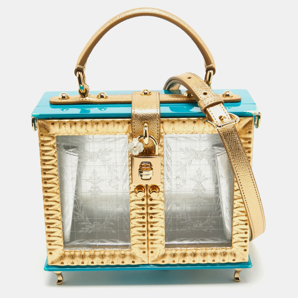Dolce & Gabbana Turquoise/Gold Acrylic and Leather Furniture Miss Dolce Top Handle Bag Dolce & Gabbana Turquoise/Gold Acrylic and Leather Furniture Miss Dolce Top Handle Bag