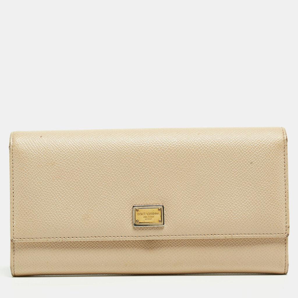 Dolce & Gabbana Beige Leather Dauphine Flap Continental Wallet Dolce & Gabbana Beige Leather Dauphine Flap Continental Wallet