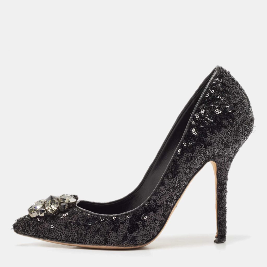 luxury-women-dolcegabbana-used-shoes-p1108777-003-1.jpg Dolce & Gabbana Black Sequins Crystal Embellished Bellucci Pumps Size 38
