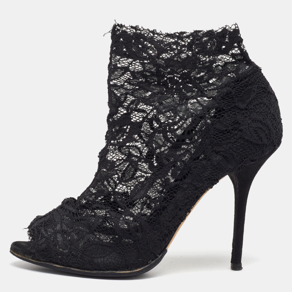 Dolce & Gabbana Black Lace Open Toe Ankle Boots Size 40 Dolce & Gabbana Black Lace Open Toe Ankle Boots Size 40