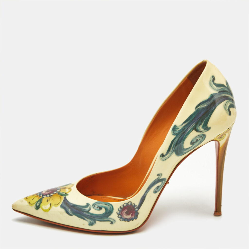 Dolce And Gabbana Multicolor Floral Saffiano Printed Patent Leather Pointed Toe Pumps Size 38
