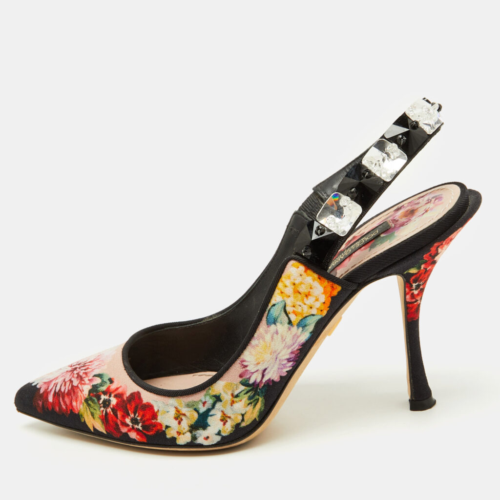 Dolce & Gabbana Multicolor Floral Print Fabric Crystal Embellished Slingback Pumps Size 36 Dolce & Gabbana Multicolor Floral Print Fabric Crystal Embellished Slingback Pumps Size 36