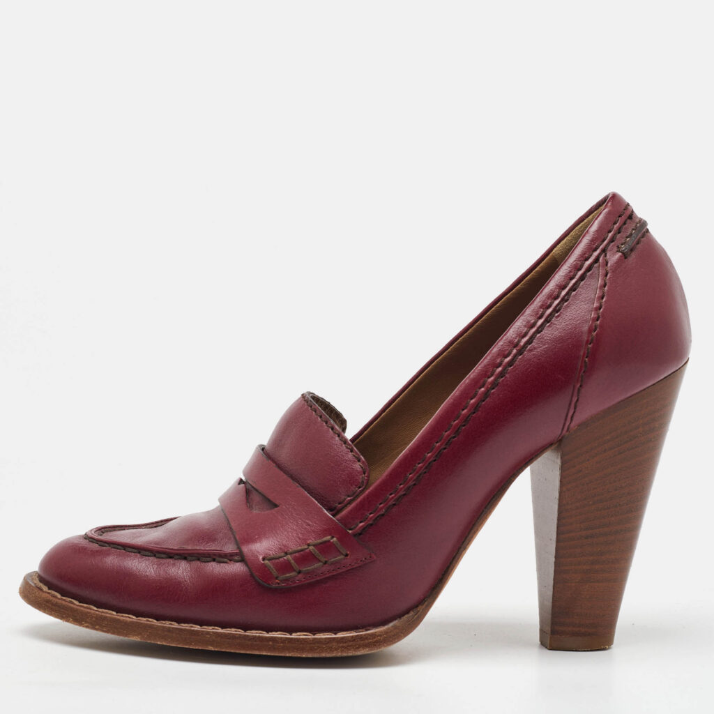 Dolce & Gabbana Burgundy Leather Block Heel Loafer Pumps Size 40 Dolce & Gabbana Burgundy Leather Block Heel Loafer Pumps Size 40