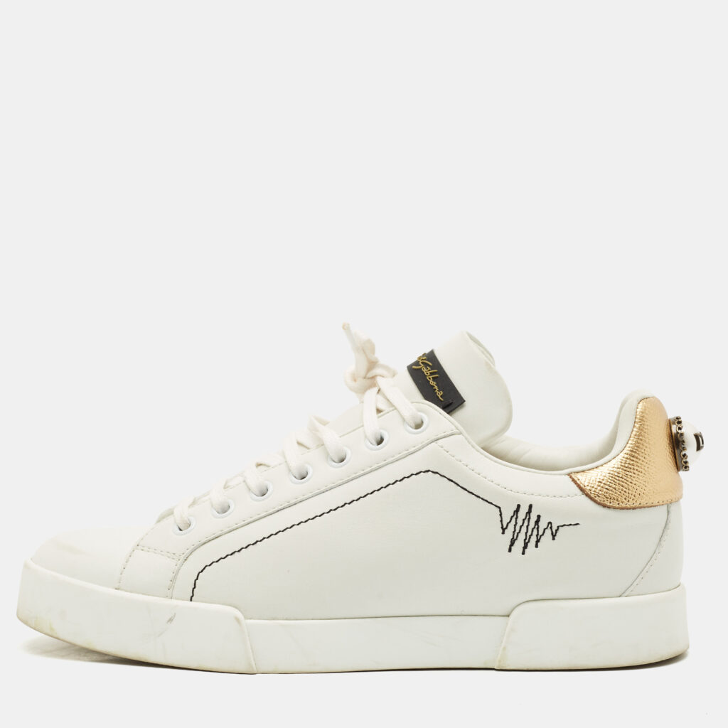 Dolce & Gabbana White Leather Portofino Low Top Sneakers Size 38.5 Dolce & Gabbana White Leather Portofino Low Top Sneakers Size 38.5