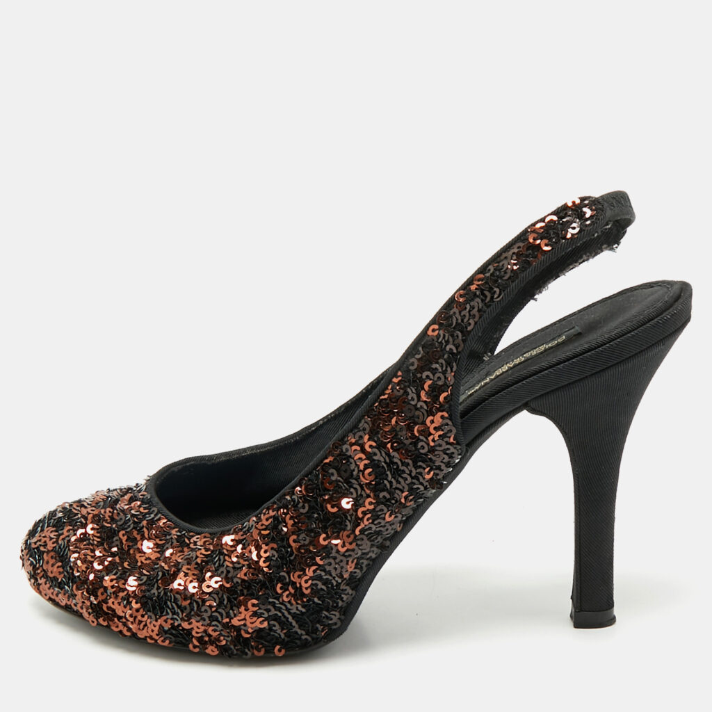 Dolce & Gabbana Black/Brown Sequins Slingback Pumps Size 37.5 Dolce & Gabbana Black/Brown Sequins Slingback Pumps Size 37.5