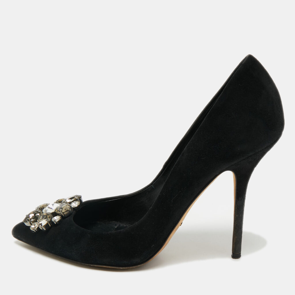 Dolce & Gabbana Black Suede Crystal Embellished Bellucci Pumps Size 39