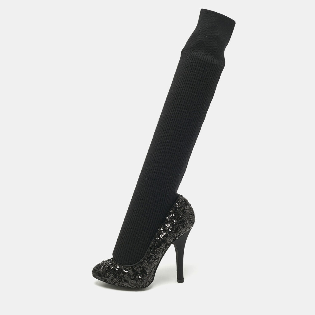 Dolce & Gabbana Black Sequin Platform Sock High Pumps Size 35 Dolce & Gabbana Black Sequin Platform Sock High Pumps Size 35