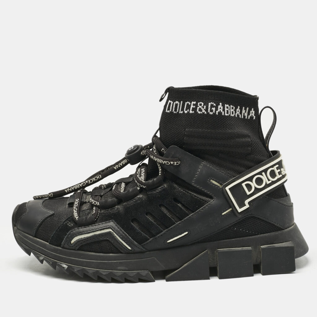 Dolce & Gabbana Black Suede and Leather Sorrento High Top Sneakers Size 38