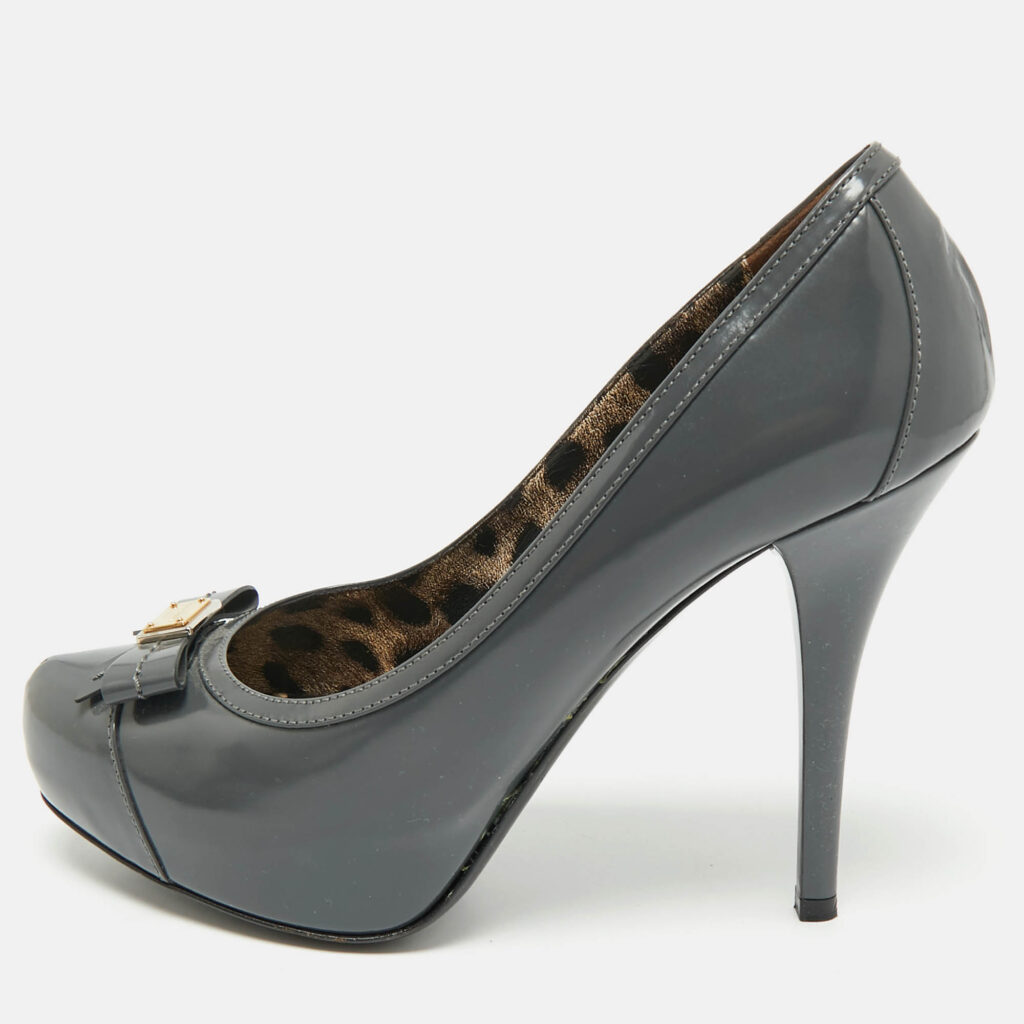 Dolce & Gabbana Grey Patent Leather Bow Platform Pumps Size 39