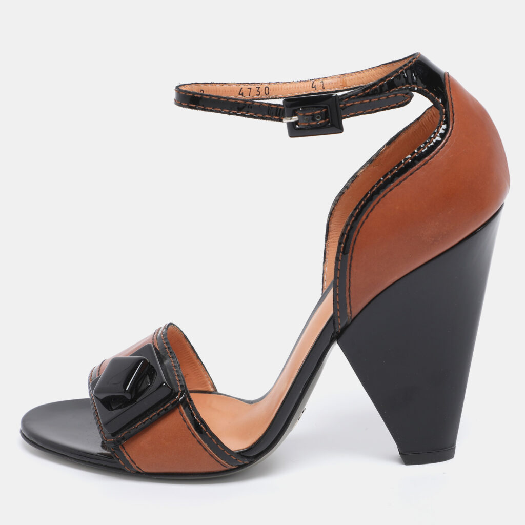 Dolce & Gabbana Brown/Black Leather and Patent Ankle Strap Sandals Size 41 Dolce & Gabbana Brown/Black Leather and Patent Ankle Strap Sandals Size 41