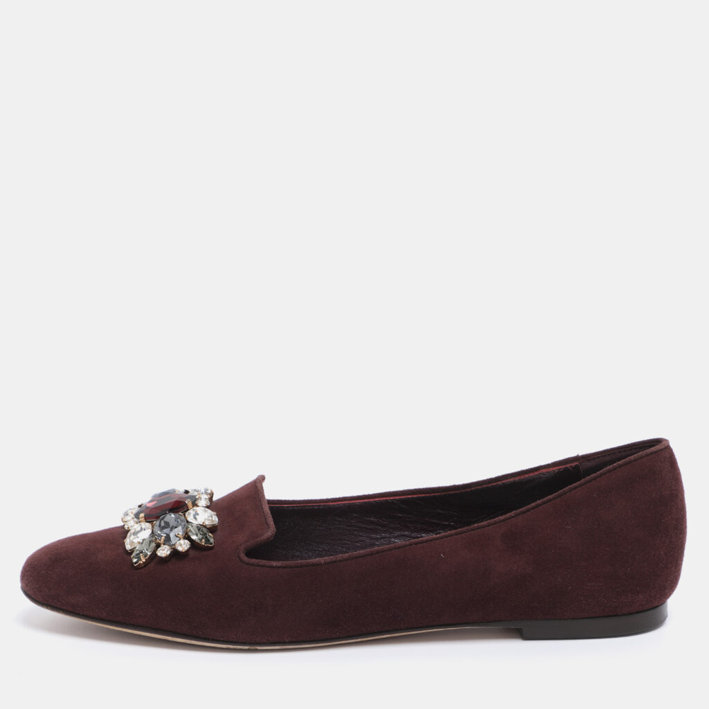 Dolce & Gabbana Brown Suede Crystal Embellished Smoking Slippers Size 37