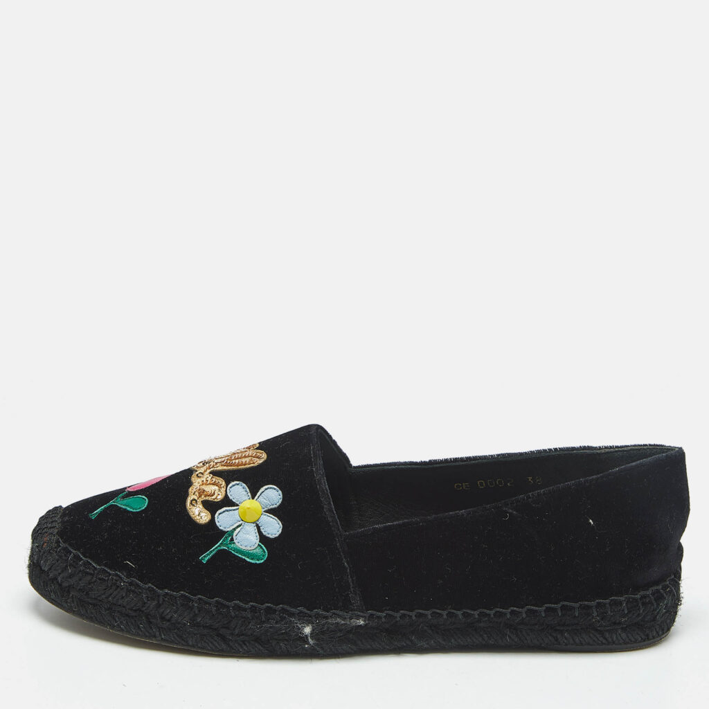 Dolce & Gabbana Black Velvet Embellished Espadrille Flats Size 38 Dolce & Gabbana Black Velvet Embellished Espadrille Flats Size 38