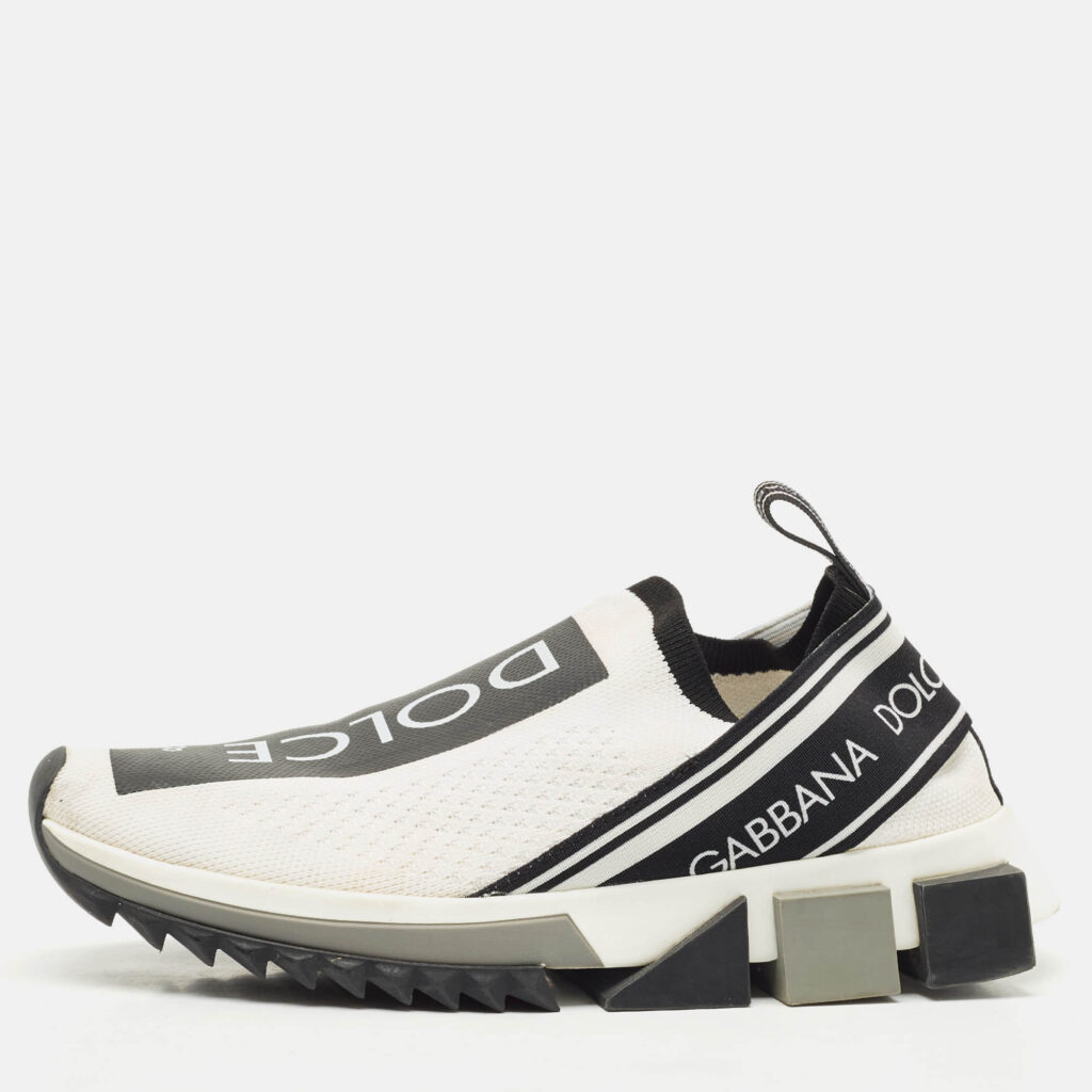 Dolce & Gabbana Black/White Knit Fabric Sorrento Slip On Sneakers Size 36