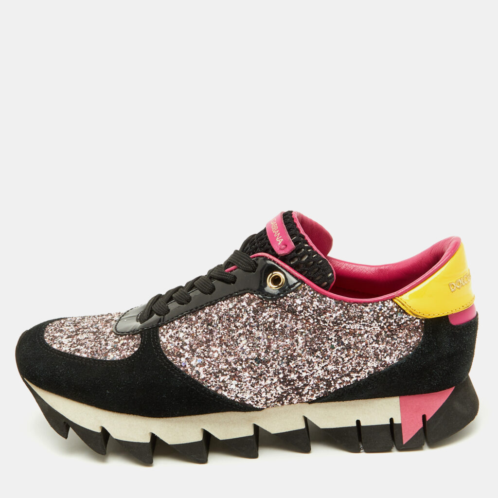 Dolce & Gabbana Multicolor Glitter, Patent Leather and Suede Low Top Sneakers Size 38 Dolce & Gabbana Multicolor Glitter, Patent Leather and Suede Low Top Sneakers Size 38