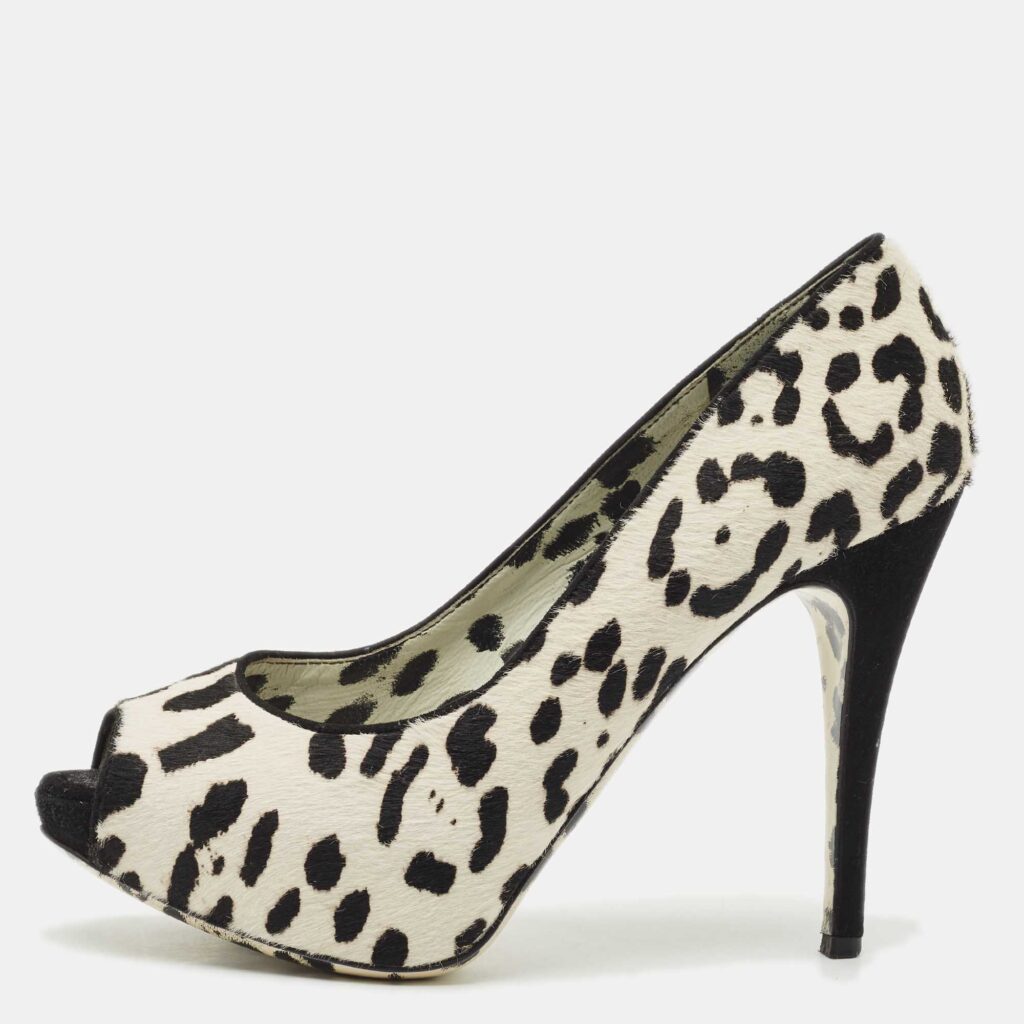 Dolce & Gabbana Black/White Leopard Print Calfhair Peep Toe Pumps Size 39 Dolce & Gabbana Black/White Leopard Print Calfhair Peep Toe Pumps Size 39