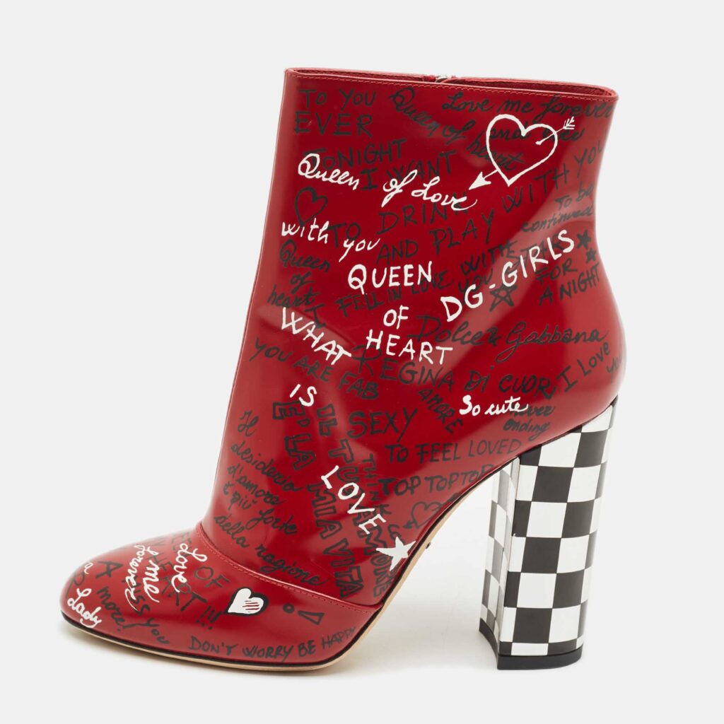 Dolce & Gabbana Red Leather Graffiti Ankle Boots Size 40.5 Dolce & Gabbana Red Leather Graffiti Ankle Boots Size 40.5