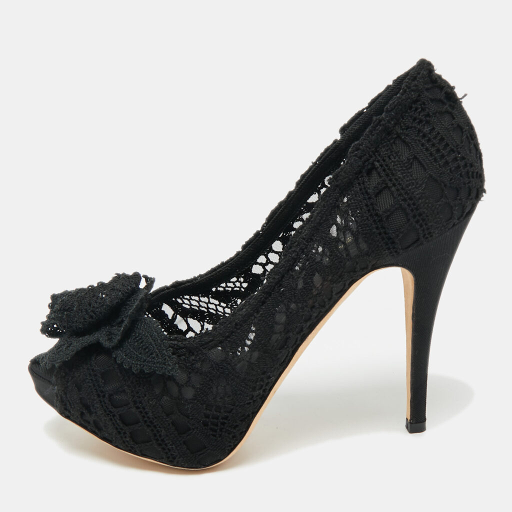 Dolce & Gabbana Black Lace and Mesh Peep Toe Pumps Size 37 Dolce & Gabbana Black Lace and Mesh Peep Toe Pumps Size 37