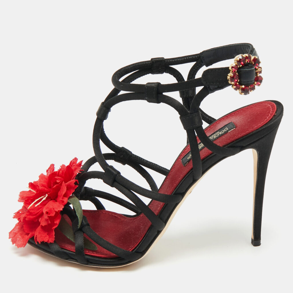 Dolce & Gabbana Black/Red Satin Ankle Strap Sandals Size 36 Dolce & Gabbana Black/Red Satin Ankle Strap Sandals Size 36