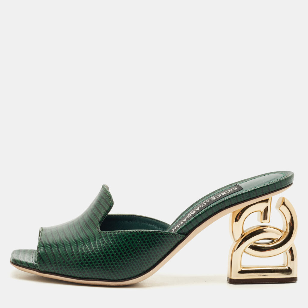 Dolce & Gabbana Green Lizard Embossed Leather Keira Slide Sandals Size 36 Dolce & Gabbana Green Lizard Embossed Leather Keira Slide Sandals Size 36