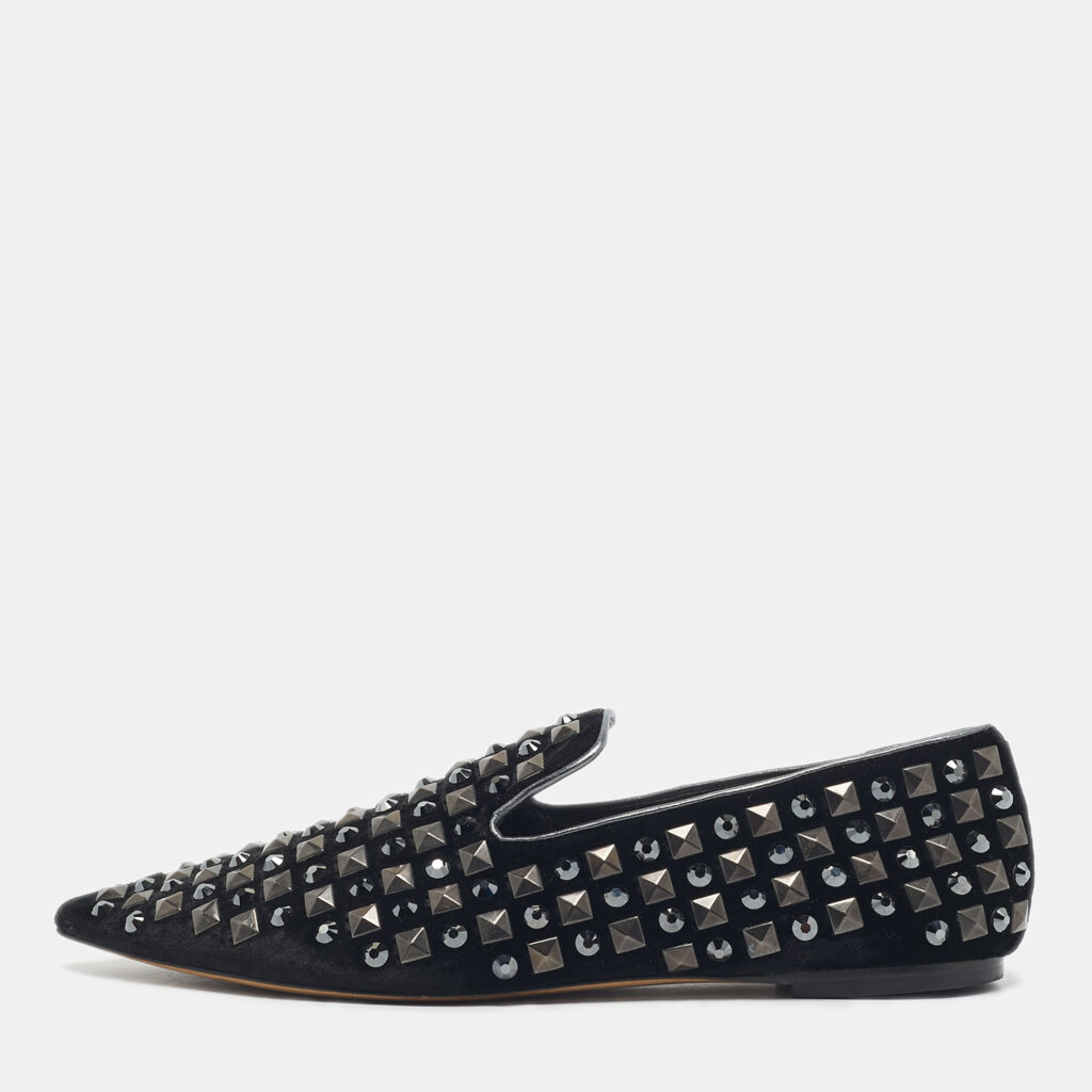 Dolce & Gabbana Black Velvet Crystal and Studs Embellished Smoking Slippers Size 39.5